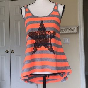 LVLX NEON STRIPED HIGH LOW SCOOP NECK TANK